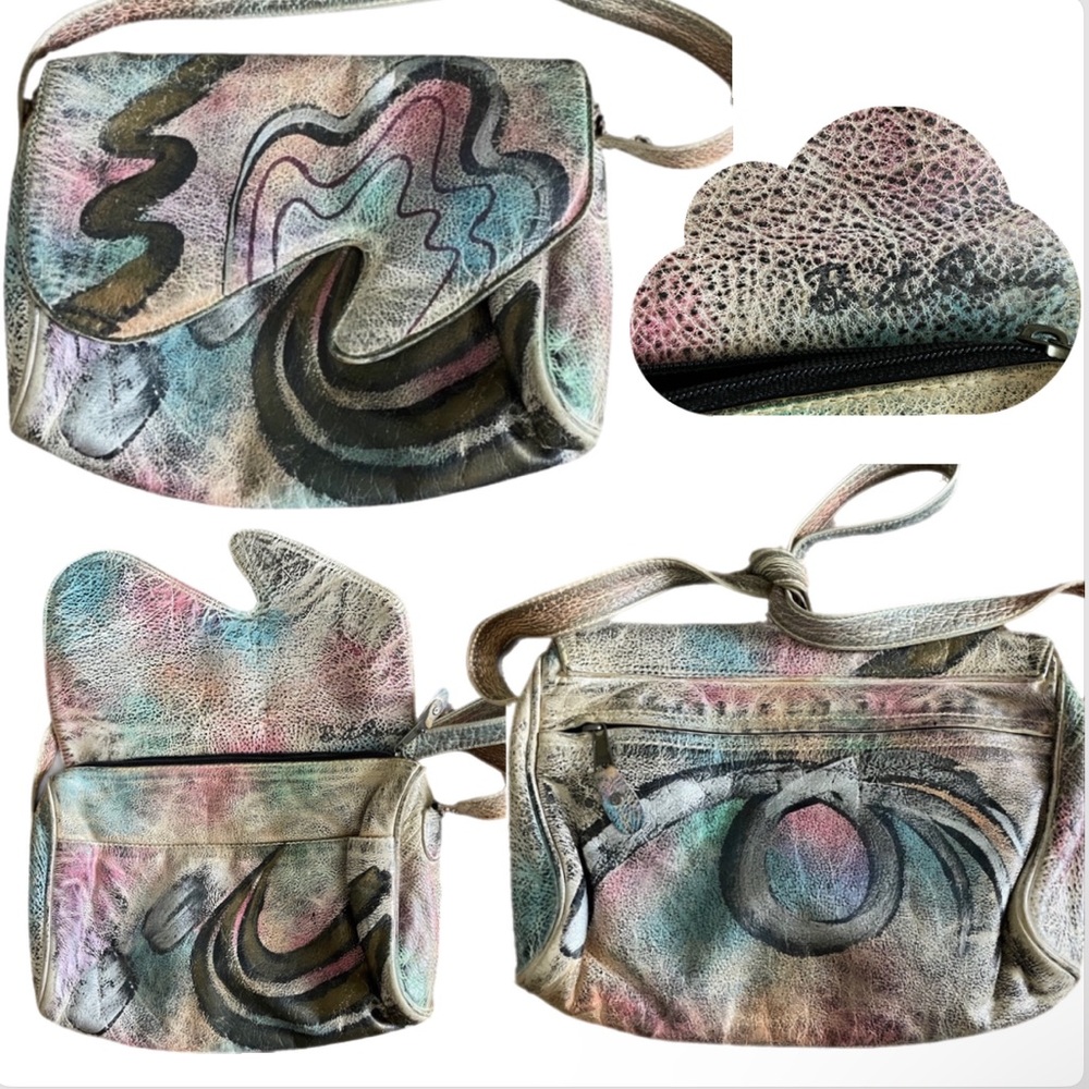OOAK VTG 80s Brit Rosen Signed Hand Painted Abstract Leather Shoulder Bag Purse - Picture 13 of 16
